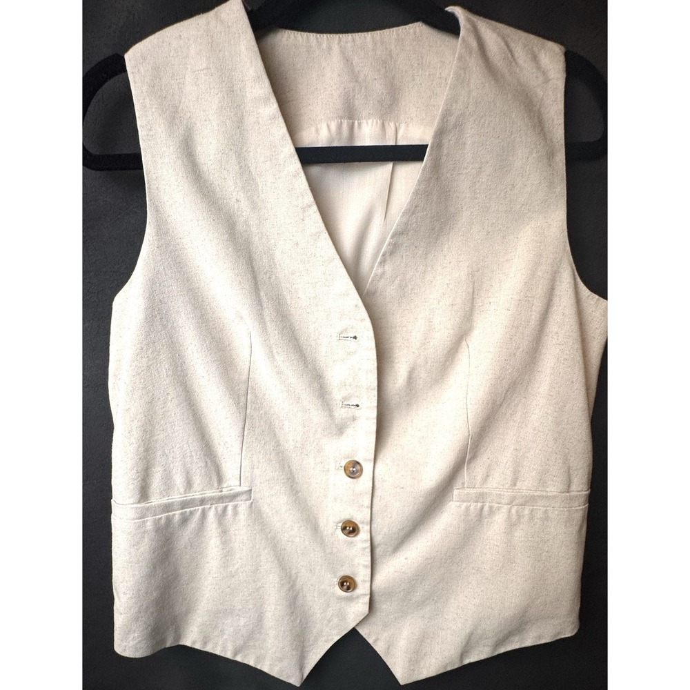 Commense Cream Knit Button Vest Top‎ Medium Sleeveless V-Neck